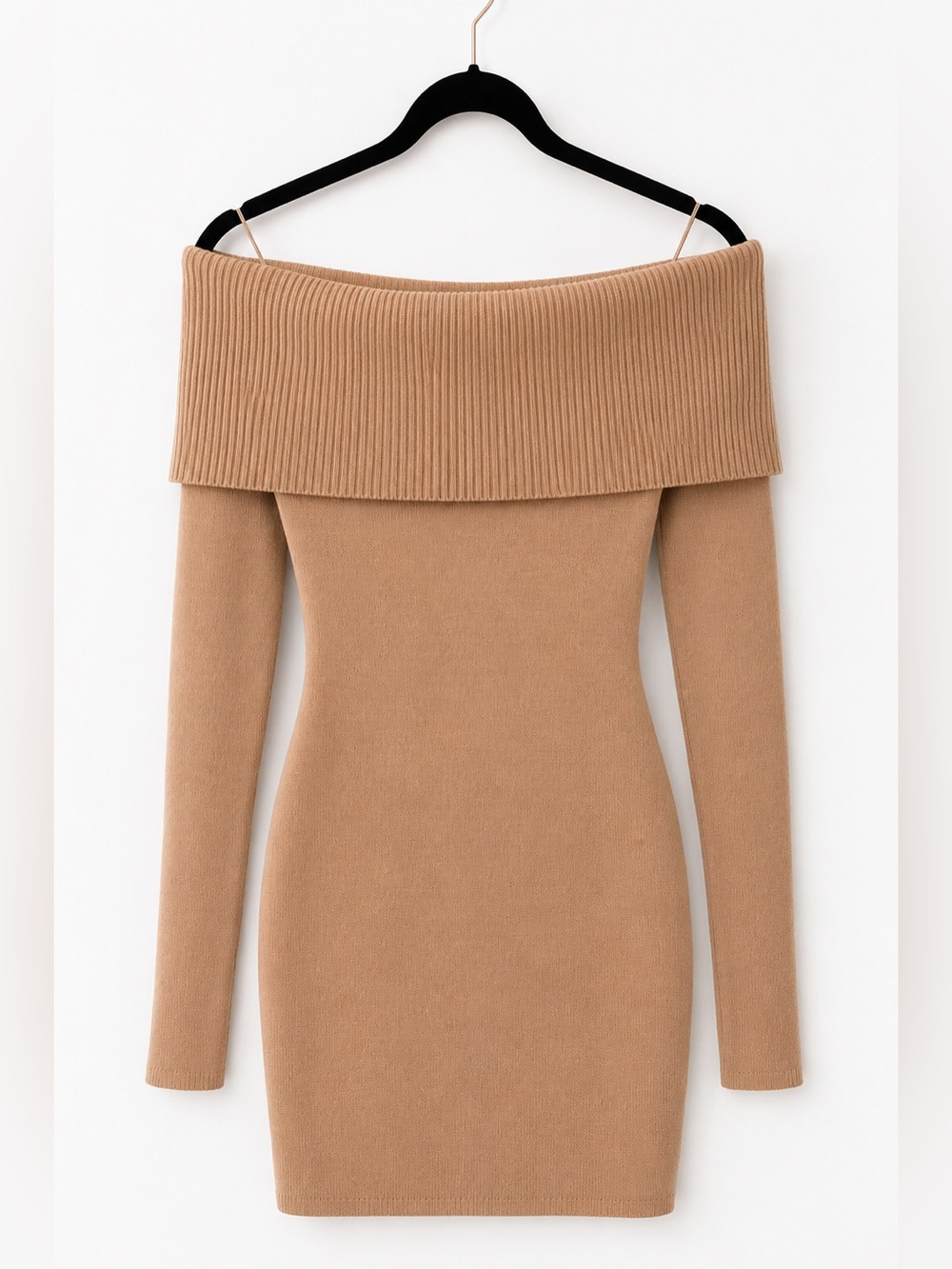 Line & Dot Tan Ribbed Off Shoulder Sweater Mini Dress Size M